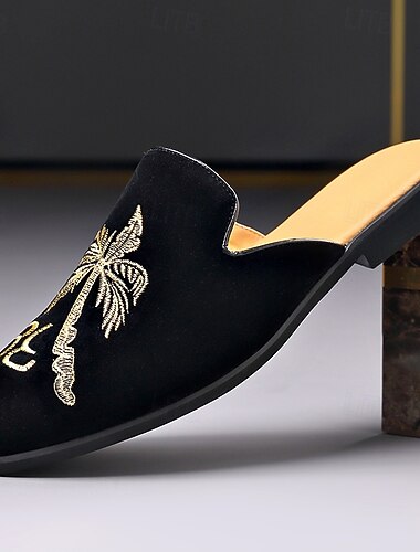  Svarta broderade mule loafers för män, rygglösa tofflor, eleganta slip-on-skor för män, perfekta för resortkvällar, fester, middagsevenemang och moderiktiga tillfällen