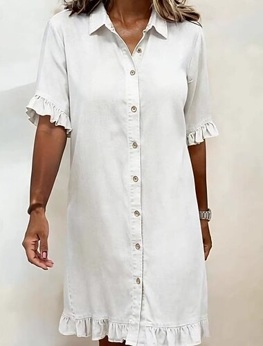  Mujer Mini vestido Vestido de cambio Vestido de verano Vestido blanco Vestido de volante Vacaciones Casual Estilo playero Diario Festivos Vestido de verano Plano Manga Corta Diseño Azul Piscina Negro
