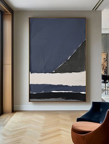  Tableau abstrait moderne fait main sur toile bleue, peinture à blocs de couleur bleu, gris et blanc, par Mark Rothko, décoration minimaliste pour la maison