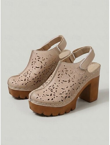  Women's Pink Chunky Platform Heel Slingback Pumps – Cutout Design, Closed-Toe & Adjustable Strap Fashion Block Heels for Garden Party, Travel and Casual Wear