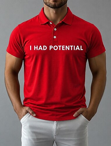  heren polo shirts met de tekst "I had potential" grappige sarcastische quote minimalistische meme graphic regular fit gifted child burnout humor casual daily designer clothing apparel