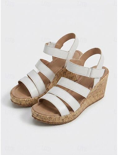  Women's Silver Metallic Wedge Sandals - Fashion Multi-Strap Platform Sandals with Cork Sole & Adjustable Buckle for Outdoor Vacations, Beach Resorts & Summer Travel Outfits