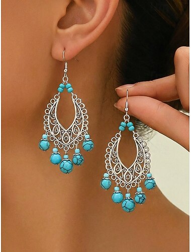  Damesoorbellen in bohemian stijl met turquoise legering, opvallende oorbellen in verschillende stijlen, oversized hangende sieraden voor strandvakantie, zomervakantie en dagelijks casual gebruik.