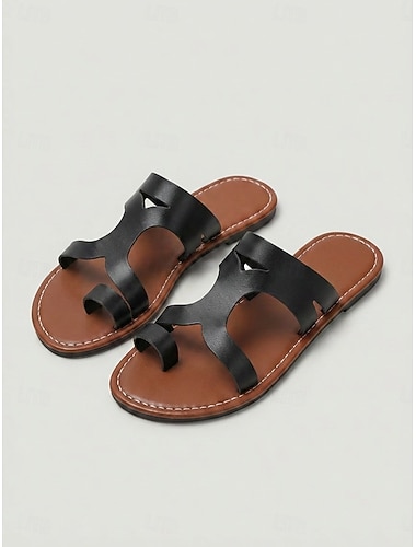  Minimalistische oranje-rode slippers voor dames – platte slippers met open teen en uitsparing, lichtgewicht casual zomerschoenen voor dagelijks gebruik en op reis. & strand