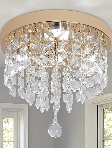  Goldener Kristall-Kronleuchter, moderne LED-Deckenleuchte zur Deckenmontage, geeignet für Schlafzimmer, Ankleidezimmer, Küche und Flur