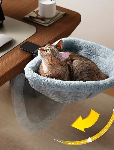  Cuccia per gatti da scrivania pieghevole con un clic, design incassato salvaspazio, amaca semicircolare per gatti da interno, ideale per ufficio domestico.