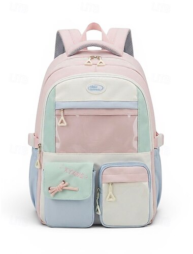  Zaino capiente per studenti, in poliestere, multicolore, con spallacci regolabili e numerose tasche, ideale per il ritorno a scuola, i viaggi, le attività all'aperto e l'uso quotidiano.