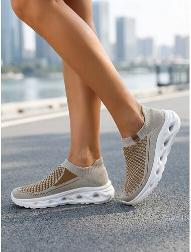  Scarpe da corsa slip-on da donna in maglia, sneakers leggere e traspiranti in mesh con suola traforata ammortizzante per un utilizzo che dura tutto il giorno, per camminare e per gli spostamenti