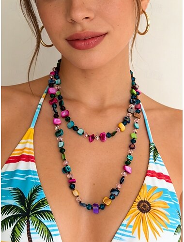  Lange bohemian ketting voor dames met schelpen, een opvallend sieraad met veelkleurige, onregelmatige kralen, perfect voor strandvakanties, zomervakanties en dagelijks gebruik.