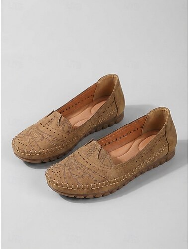  Ballerines grises brodées pour femme - chaussures de marche légères, souples et confortables, antidérapantes et décontractées, idéales pour le travail et les voyages. &vêtements de tous les jours