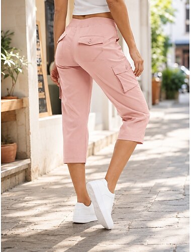  Dames Capri broeken Cargohosen Elegant Sport Capris Middelhoge taille Effen Kleur Zak Sneldrogend Voor buiten Inelastisch Buiten Reizen Vakantie paars Blozend Roze Zomer Lente Ruim Passend