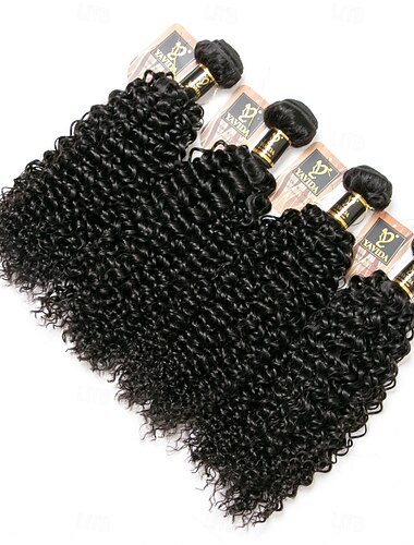  4 paquetes Tejidos de cabello Cabello Brasileño Rizado rizado Extensiones de Pelo Natural Pelo Natural Tejidos Humanos Cabello Extensiones Naturales 8-28 pulgada Color natural Libre de Olores