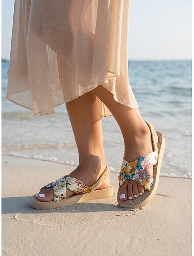  Sandali da donna in raso floreale incrociati - espadrillas bohémien con plateau e suola in corda intrecciata &Spallacci elastici per vacanze al mare e crociere estive &abbigliamento da resort