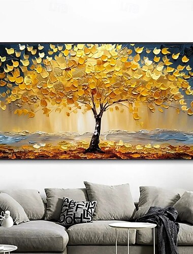  Handgemaltes Ölgemälde auf Leinwand, Wanddekoration, goldener Geldbaum, für Wohnzimmer, gerollt, rahmenlos, ungespannt