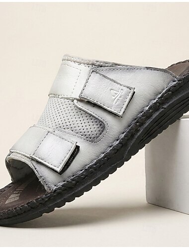  Witte heren slippers met dubbele bandjes, verstelbare klittenbandsluiting, open teen, comfortabele casual zomerslippers voor thuis, strand, reizen, resort en dagelijks gebruik.