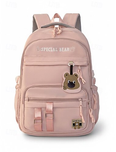  Ruime polyester rugzak voor leerlingen met bevestigingspunt voor een trolley – met cartoonbeerontwerp, meerdere vakken, verkrijgbaar in verschillende kleuren, een duurzame schooltas voor jongens en