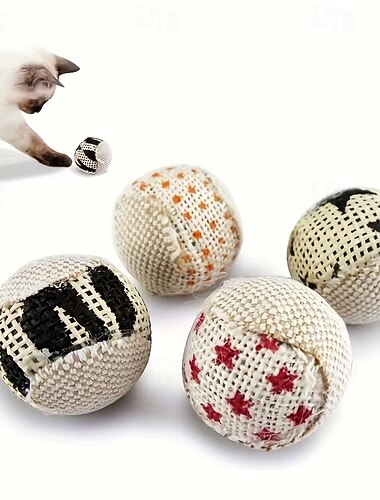  Balles jouets pour chats, jouets pour chats d'intérieur, jouets à mâcher interactifs pour chatons (4 balles en toile)