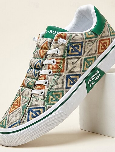  Baskets montantes en toile imprimée pour homme, chaussures basses décontractées au style rétro, idéales pour le streetwear, les festivals de musique, les voyages et le quotidien.