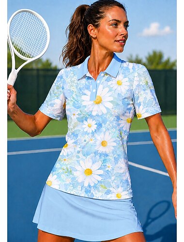  Mujer Flores Camisa deportiva Camisas de polo Camiseta de tenis Tee de tenis Manga Corta Floral Botones UPF50+ Resistente a los rayos UV Alta elasticidad Dispersor de humedad Transpirable Voleibol