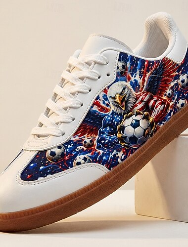  Heren Adelaar Amerikaanse Vlag Voetbal Print Lage Sneakers Veterschoenen Casual Fashion Schoenen Ademend Comfortabele Gum Zool Trainers voor Mannen Spellen Sportevenementen Fan Feesten en Alledaagse