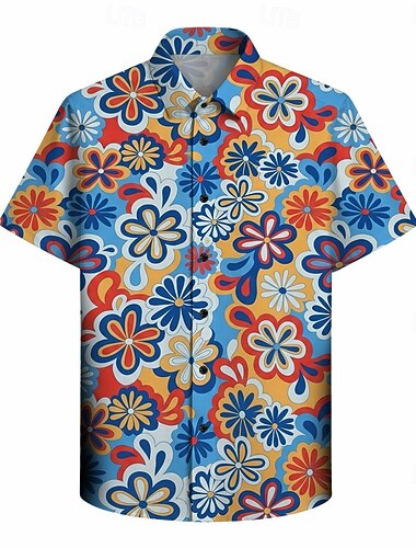  Retro / vintage Hippie 70-talet Skjorta Korta ärmar Hippie Disk Blommig Maskeradkläder Herr Fest Dagliga kläder Vuxen Vuxna Skjorta Sommar