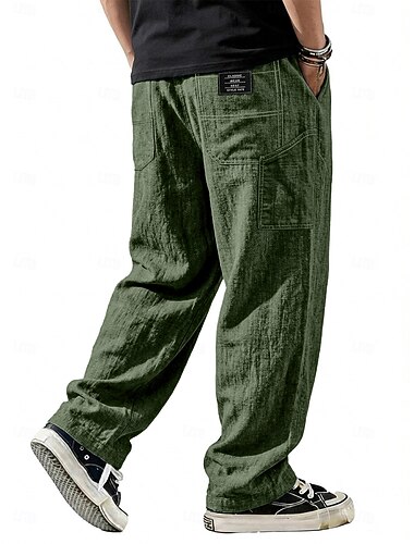  Homme Pantalons en Lin Pantalons Pantalon décontracté Pantalon d'été Pantalons Amples Cordon de serrage Avec Poches Taille Élastique Uni Confort Léger Longueur complète Quotidien Extérieur Fête