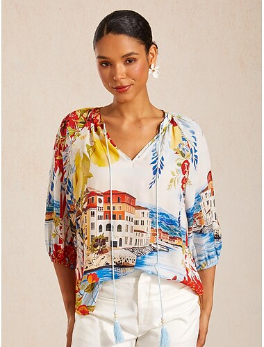  Santorini sommertopp med raglanermer i chiffon