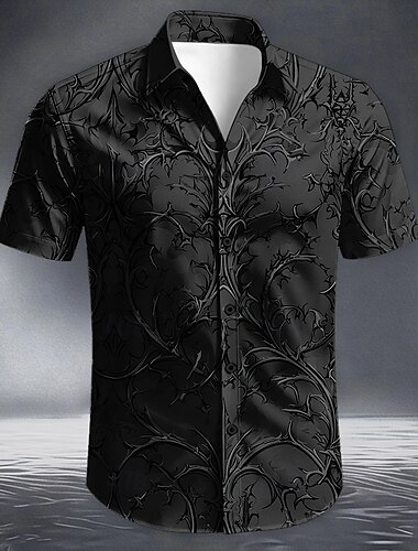  Per uomo Vite pianta Camicia Camicia Estiva Camicia con Bottoni Manica Corta Stile gotico oscuro Quotidiano All'aperto Vacanza Estate Primavera Collo ripiegato Stampa 3D camicie con colletto Blu Nero