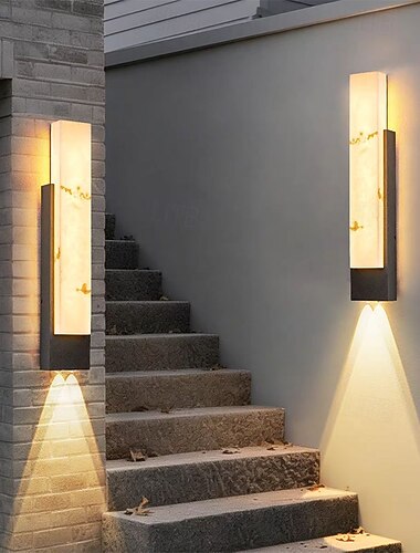  Aplique de pared exterior moderno e impermeable IP65, lámpara de pared de metal y mármol, aplique de baño de estilo de mediados de siglo para jardín, patio y calle.