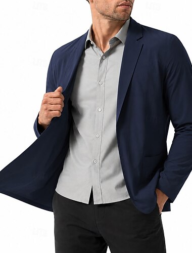  Herren Leichte Jacke Lässig Büro Klassisch Einfacher Stil Sommer Frühling Elasthan Terylen Einfarbig Leicht Schlank UPF 50 Sonnenschutz Einreihig Zwei-Knopf Blazer Schwarz Marineblau Grau