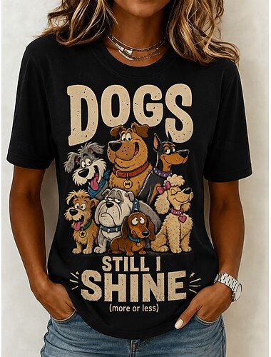  Dames T-shirt Afdrukken Grafisch dier Hond Vintage Stijlvol Klassiek Korte mouw Strakke ronde hals Normale tops Casual Dagelijks Weekend blauw Zwart Wit Rood Zomer Lente Herfst Winter