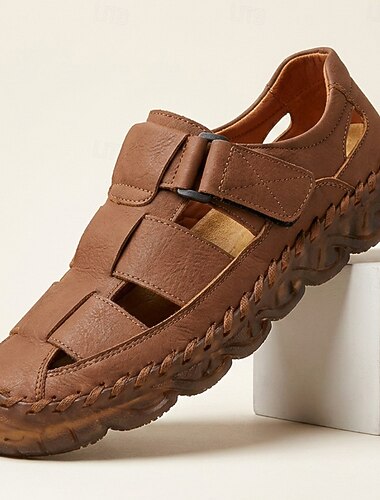  Bruine visserssandalen voor heren, gesloten teen, casual zomerschoenen, lichtgewicht, comfortabel buitenschoeisel voor reizen, vakantie, dagelijkse vrijetijdsbesteding en warm weer.