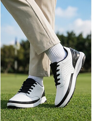  Herren-Golfschuhe in Schwarz und Weiß, sportliche Freizeitschuhe zum Schnüren, bequeme, rutschfeste Schuhe zum Laufen, für Golf, Reisen und den Alltag