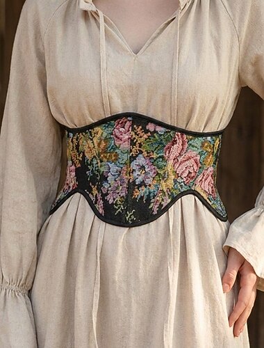  Medieval Renascentista Cottagecore Corpete Espartilhos Abaixo do Peito Fada Camponês Cordões Floral Fantasia Mulheres Fantasia Dia Das Bruxas Carnaval Casual / Diário feira renascentista LARP Adulto