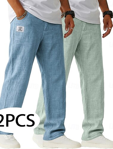  Per uomo Pantaloni di Lino Pantaloni Pantaloni Estivi Pantaloni Larghi Coulisse Elastico in vita Gamba Dritta Semplice Leggero Traspirante Lunghezza intera Casuale Quotidiano All'aperto Vacanza Moda
