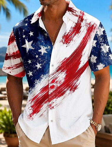  4 luglio 2026 250° Per uomo Bandiera Americana Camicia Camicia Estiva Manica Corta Patriotico Quotidiano Abbigliamento casual alla moda Estate Primavera Collo ripiegato Stampa 3D Una tasca anteriore