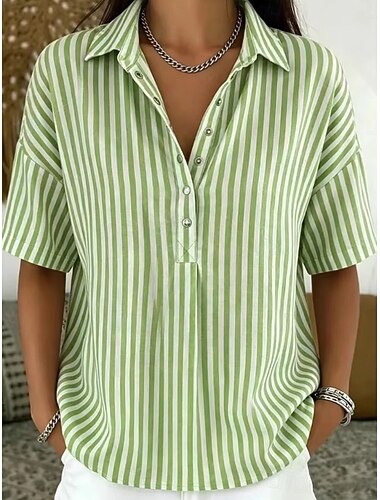  Per donna Camicia A righe Vacanza Moda Quotidiano Senza Maniche Collo ripiegato Top Regolari Casuale Quotidiano Giallo Verde chiaro Rosa Rosso Marrone Estate Primavera