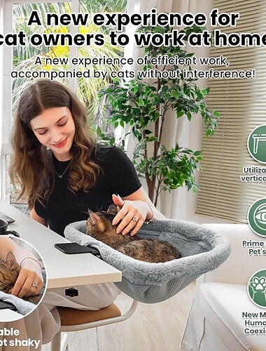  Cama de escritorio para gatos, plegable con un solo toque, cama hundida, semicircular que ahorra espacio, material de pelo de conejo (tacto suave), adecuada para varios escritorios, capacidad de carga