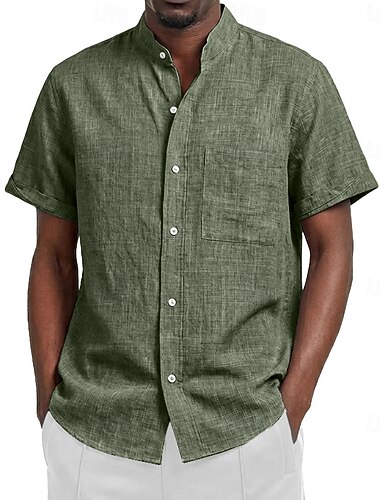 Homme Chemise Chemise en lin Chemise d'été Tenue de plage Chemise à col officier Chemise Boutonnée Couleur Unie Occasionnel Vacances Noir Blanche Rose Claire Orange Manche Courte Col mandarin Ét