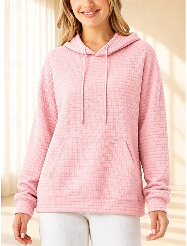  Mulheres Pulôver Moletom Com Capuz Patchwork Bolsos Elegante Moda Manga Longa Com Capuz Tops regulares Casual Preto Rosa Cinzento Claro Outono