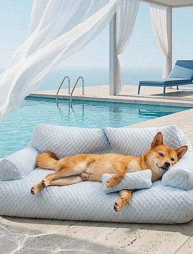  Cama refrescante de seda helada para mascotas, transpirable y lavable, tipo sofá cama para perros - para exteriores