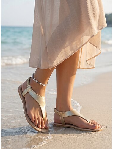  Dames gouden teenslippers - minimalistische metallic slippers met elastische hielband voor strandvakanties en een dagje aan het zwembad. &ontspannen eilandvakanties