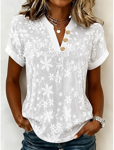  Női Ing Virágos Grafika Elegáns Csehország Szabadság Rövid ujjú V-alakú Crop Tops Hétköznapi Medence Fekete Fehér Khakizöld Nyár Tavasz