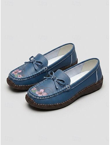  Casual mocassins voor dames met bloemenprint - comfortabele instappers met strikdetail, antislip wandelschoenen voor dagelijks gebruik. & reis