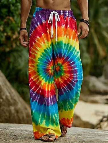  Per uomo Colorato Stile Boho Hippie Pantaloni Pantaloni Larghi Misura del girovita medio Vintage Retrò All'aperto Vacanza Abbigliamento Quotidiano Coulisse Elastico in vita Gamba larga Estate