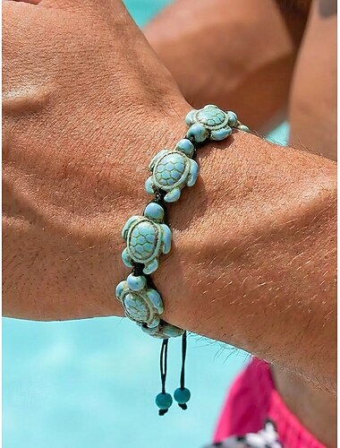  Bohemiskt armband med sköldpaddspärlor i harts för män, handgjort strandsemester &accessoar för vardagskläder