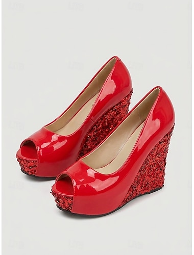  zeppe rosse da donna con punta aperta - scarpe con plateau glitterate sexy per feste, vita notturna e clubwear