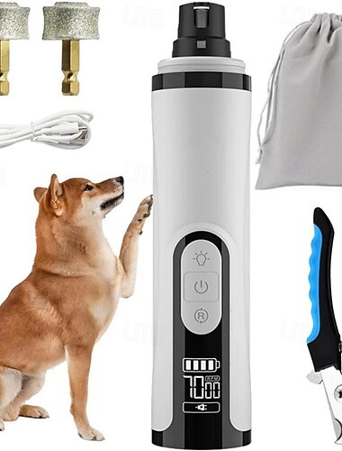  Aparador de unhas elétrico recarregável com 3 velocidades, potente, com luz LED e visor LCD, ideal para cães e gatos.