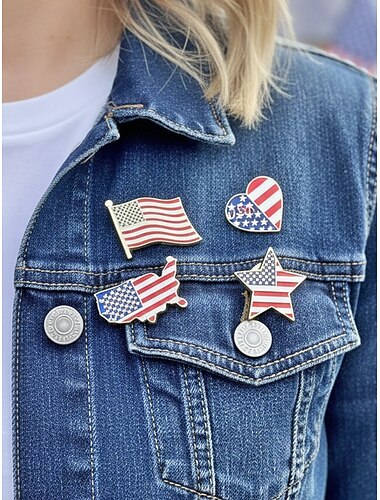  Set di spille da donna in lega per il Giorno dell'Indipendenza degli Stati Uniti: spille patriottiche multi-stile, stelle, bandiere, cuore, mappa, 7,4 modelli per festività, feste e festival.