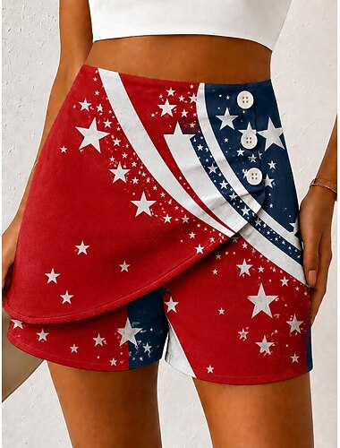  pantalones cortos chinos para mujer del día de la independencia americana vacaciones vintage casual pantalones cortos de cintura alta bandera gráfica plisados capas inelásticos diarios al aire libre